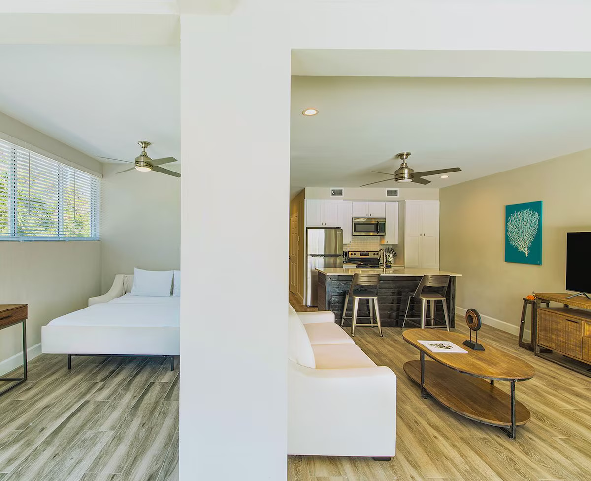 Pool view suite with den